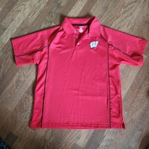 Pro Edge Mens Wisconsin Badgers Polo Shirt Red Large NCAA Motion W Logo 330